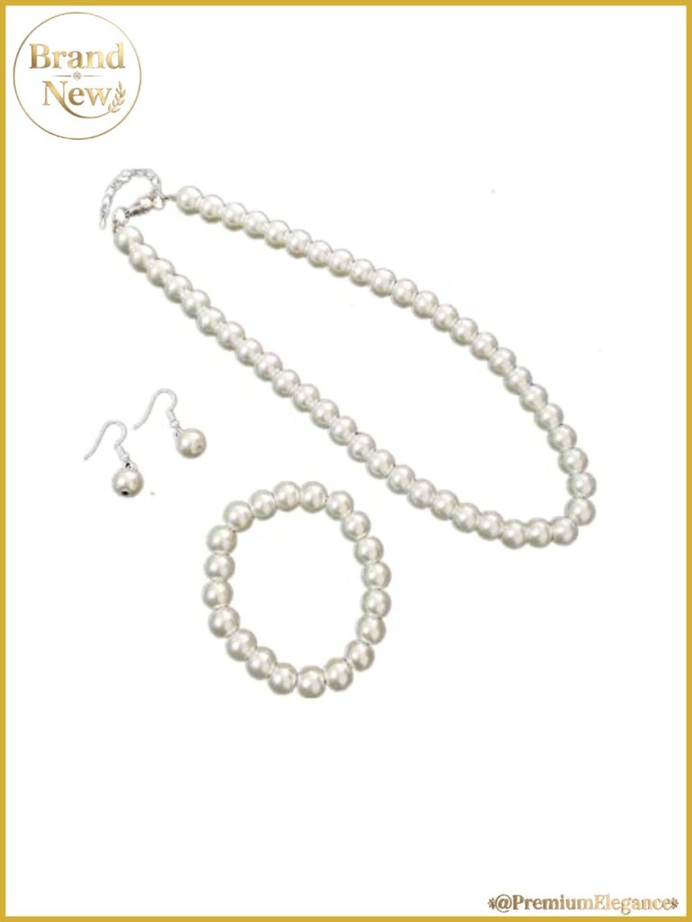 Faux Pearl Jewelry Set Necklace Bracelet Earrings Women Gift